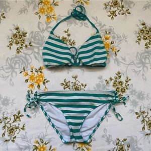 Mossimo Size M Blue & White Striped Bikini